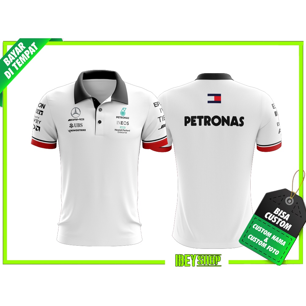 BAJU Kaos  JERSEY Polo F1 Team Mercedes Putih 2021 FULLPRINT