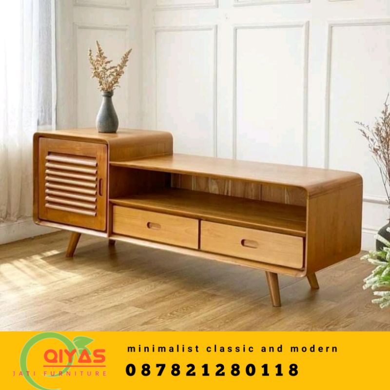 meja tv minimalis kayu jati lemari bufet pendek modern