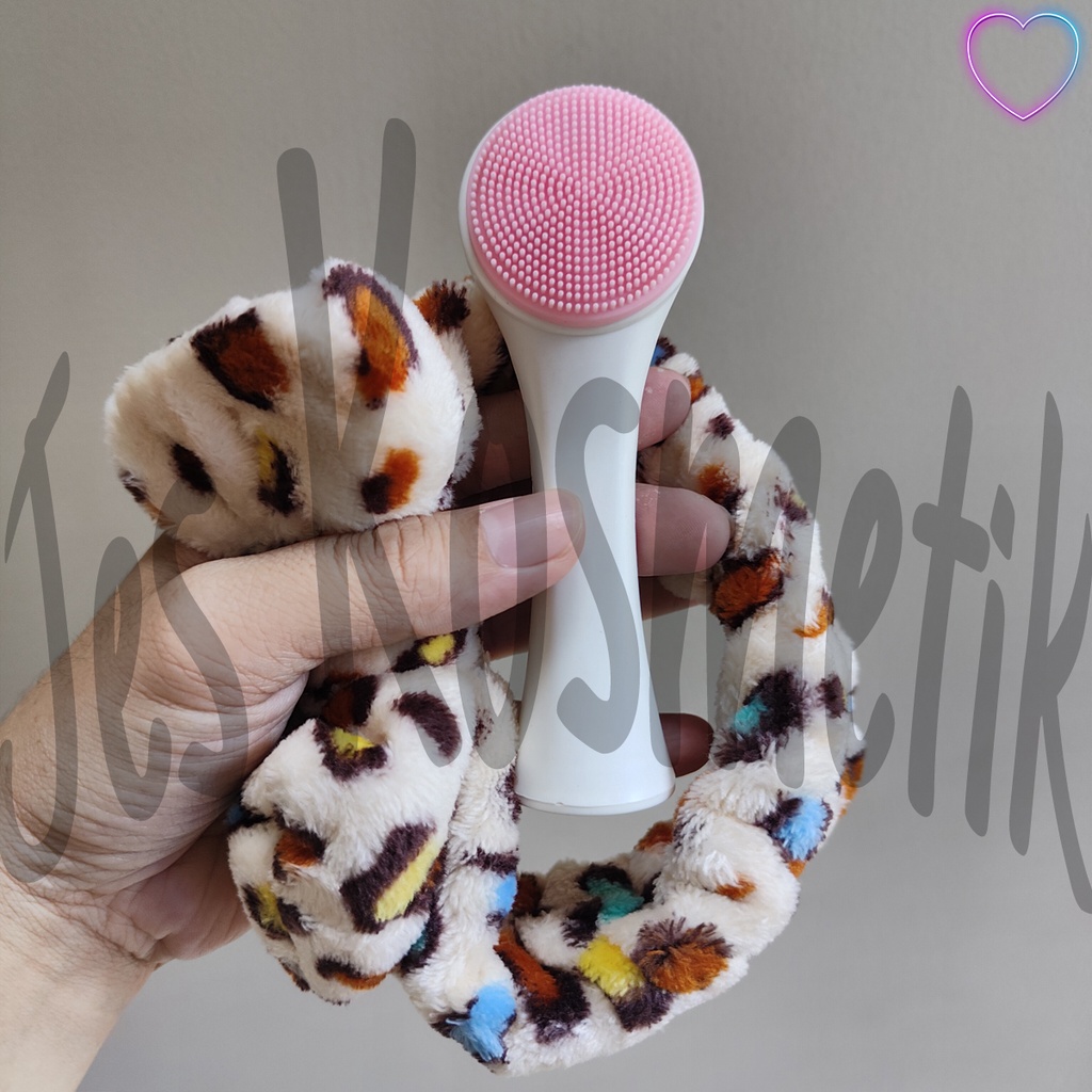 Sikat Pembersih Cuci Muka 2in1 3D Silikon Bulu Halus Bonus Headband / Bando Mandi / Grosir Kosmetik