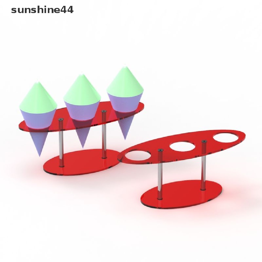 Sunshine Holder Es Krim Cone 3 Lubang Bahan Akrilik Transparan Dapat Dilepas / Digunakan Kembali