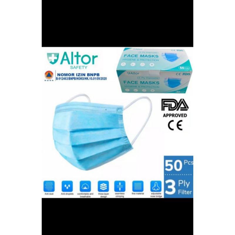 ALTOR Masker 3 ply isi 50 pcs Medis Masker Bedah 3 Ply isi 50pcs