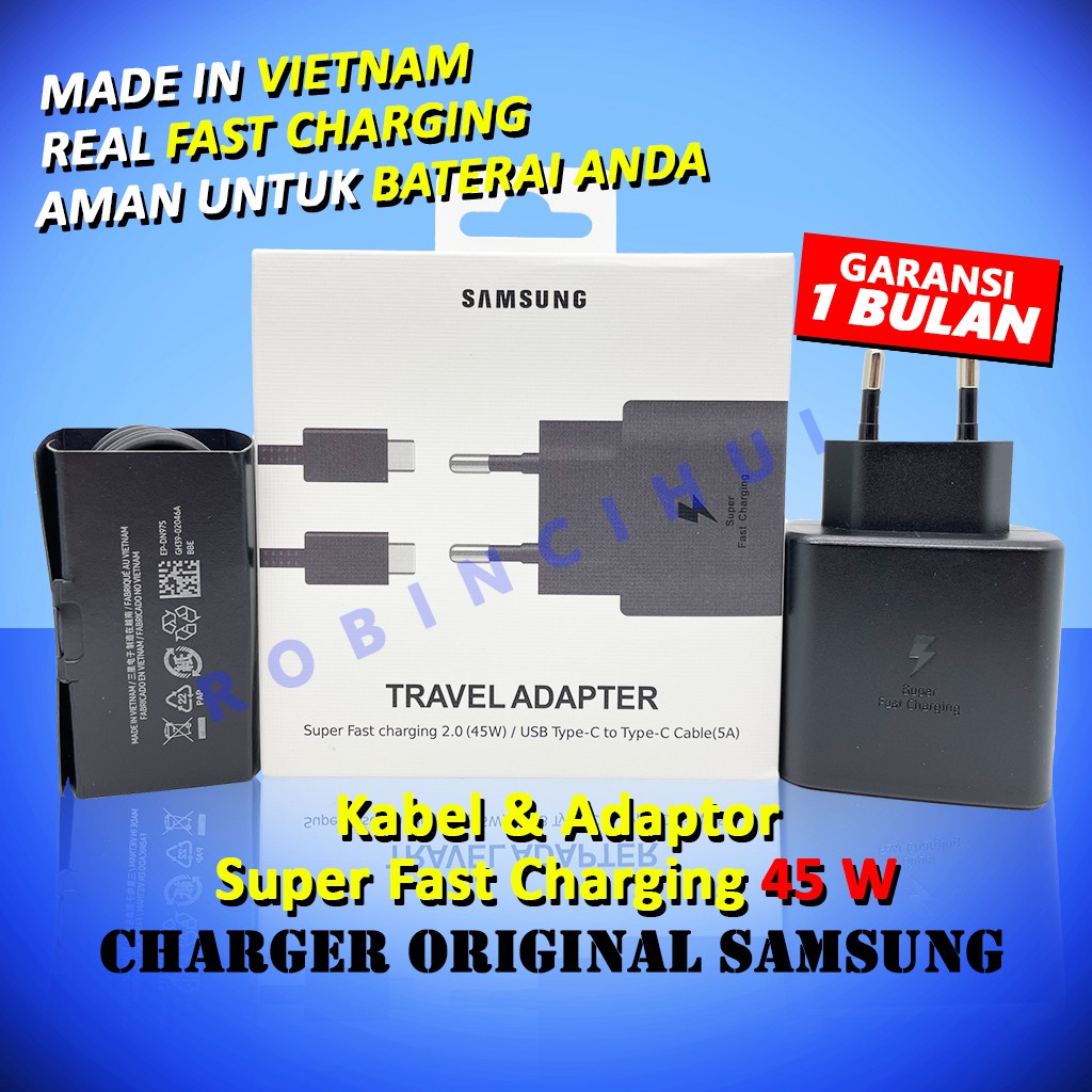 Charger Samsung Type C Fast Charging 45 Watt Kabel C to C Original Samsung Note10, A70, A80, S21 Ulta