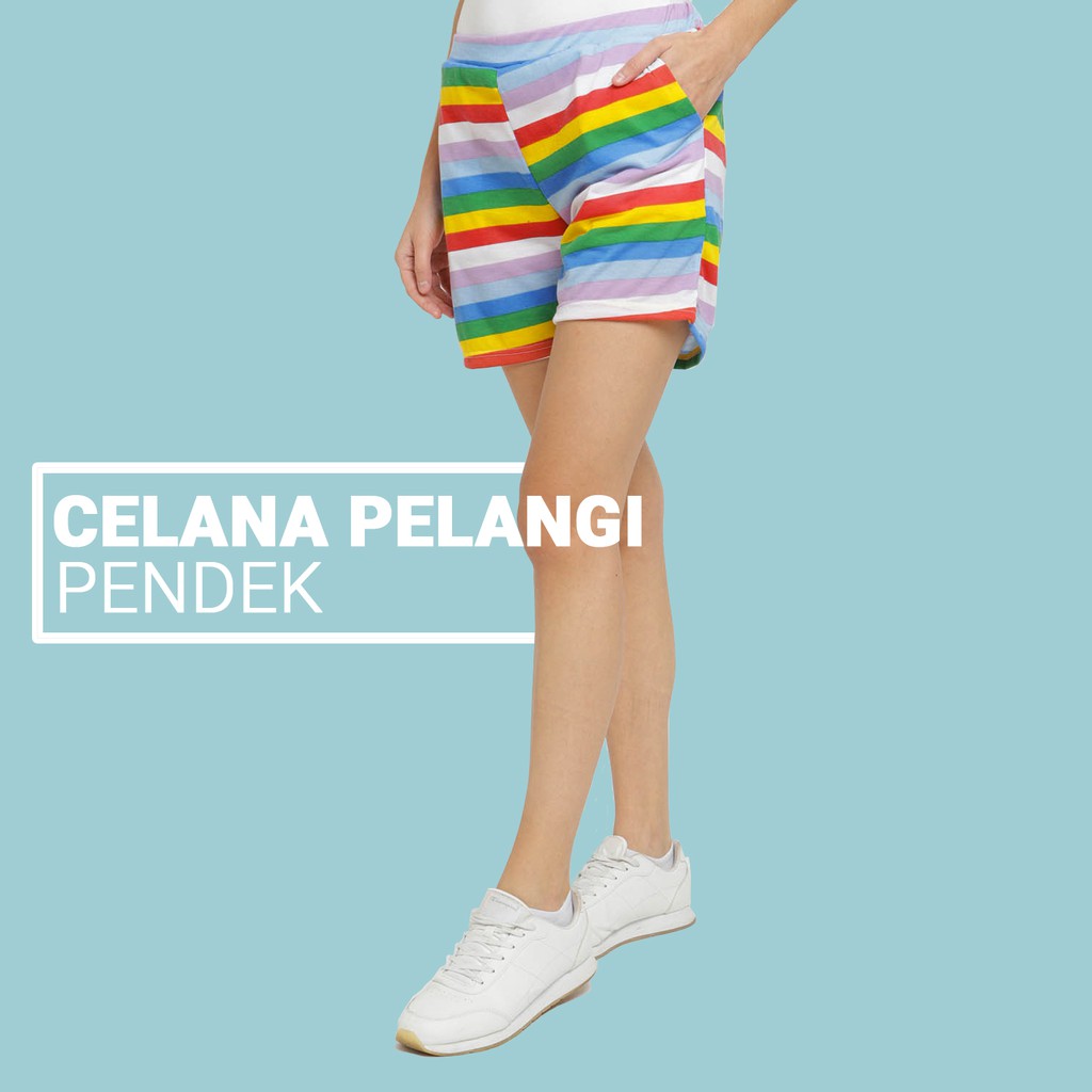 TSHIRT ONECK TANKTOP CELANA OUTER WANITA CANDY PELANGI RAINBOW - YELONIX