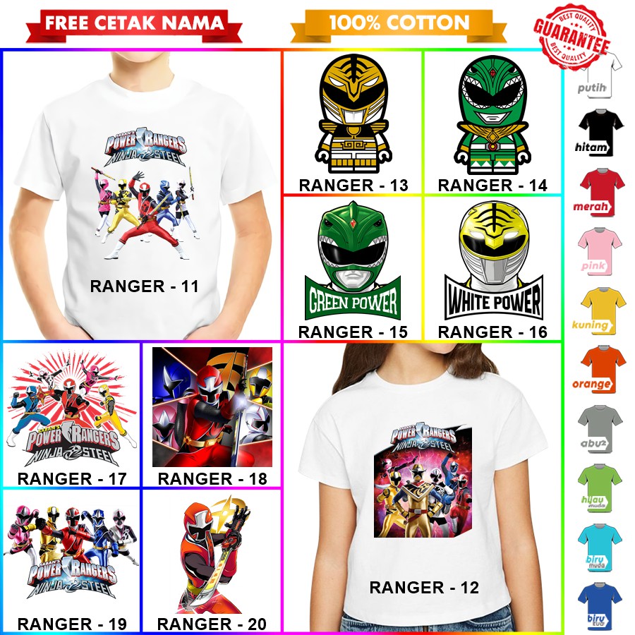 [FREE NAMA!!] Baju Kaos COUPLE  ANAK DAN DEWASA POWER RANGER BANYAK MOTIF