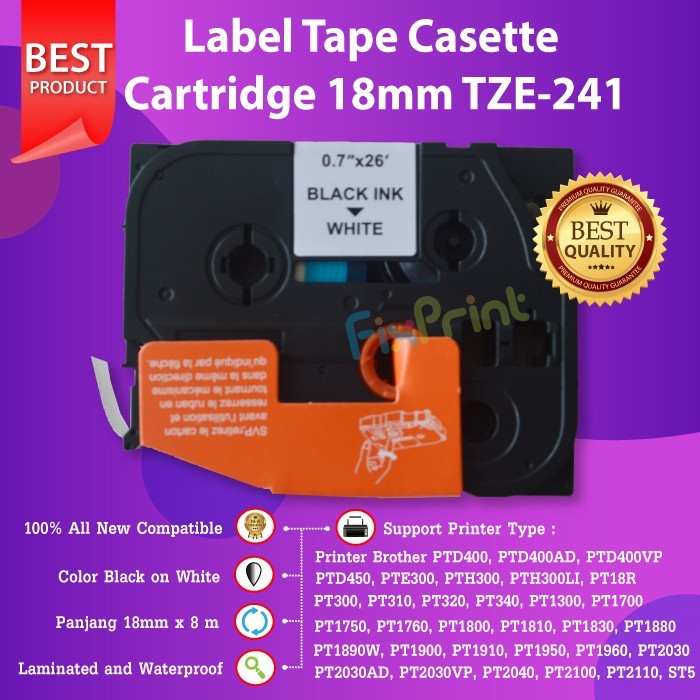 Label Tape TZE-241 18mm Black On White Brother PT-D600 2030 2430PC