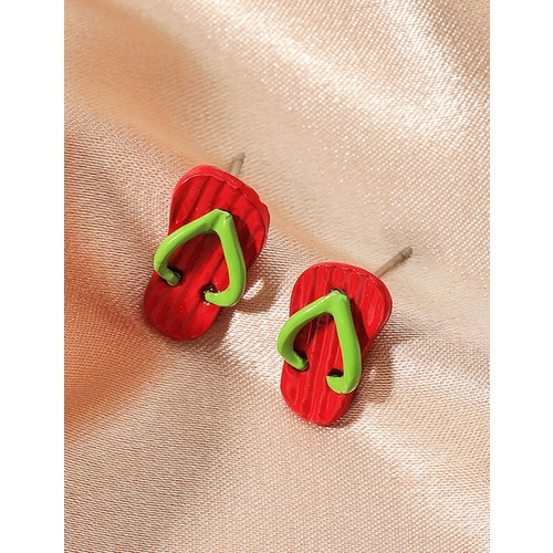 LRC Anting Tusuk ashion Red Green Slipper Earrings V42736