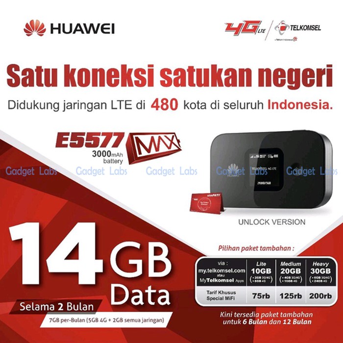 Huawei E5577 MAX Mifi Modem Wifi 4G LTE UNLOCK FREE TELKOMSEL 14GB