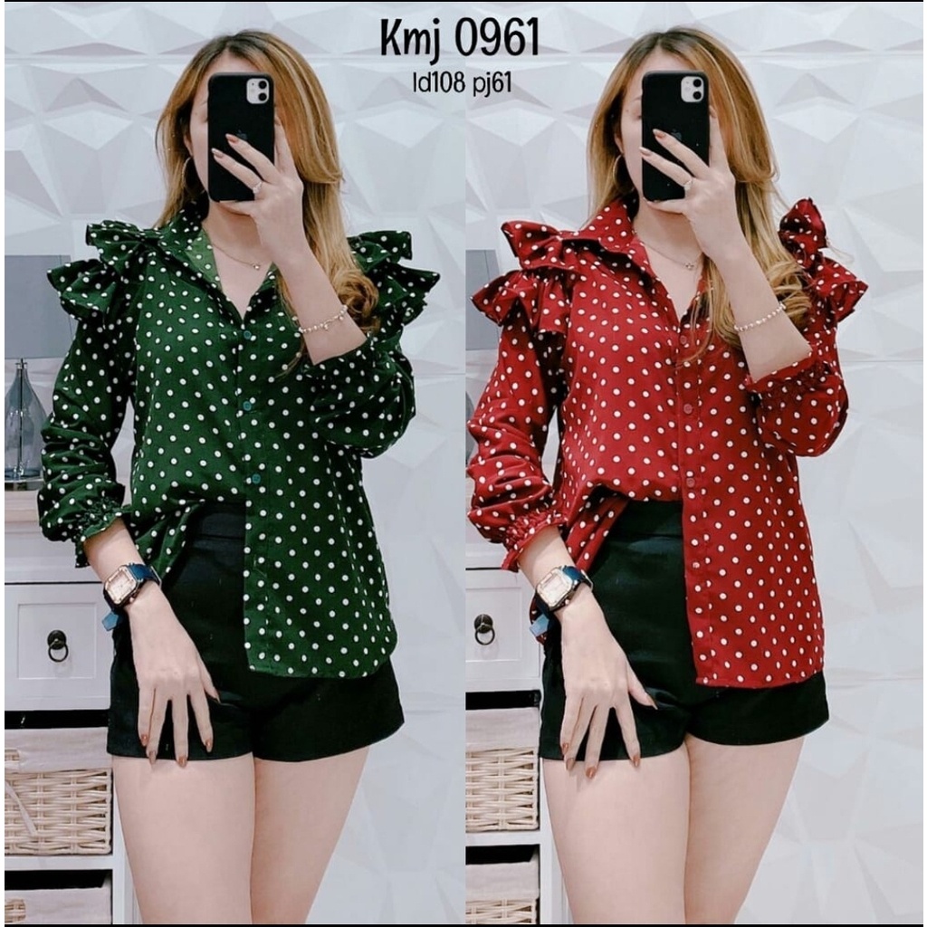 FWG - KEMEJA POLKA / KEMEJA WANITA / BAJU ATASAN WANITA TERBARU / KEMEJA / ATASAN / BAJU