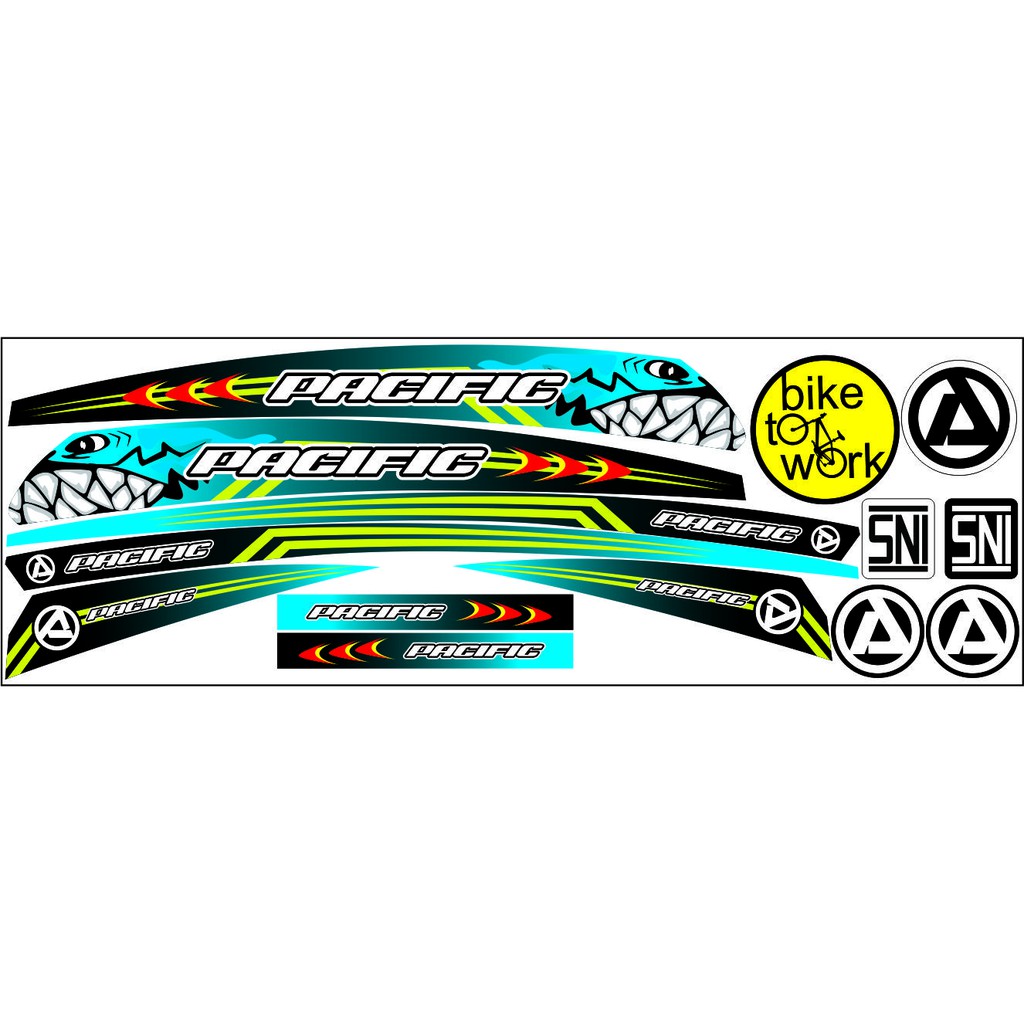 Raffasya Stiker striping sepeda lipat pacific motif hiu