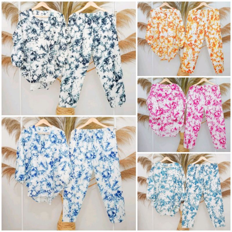 one set dewasa setelan dewasa set tie dye jumbo non krah.