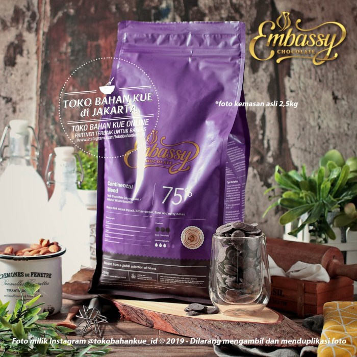 

Siap Kirim Embassy Chocolate - Continental 75% 1Kg Dark Couverture Cokelat Tulip
