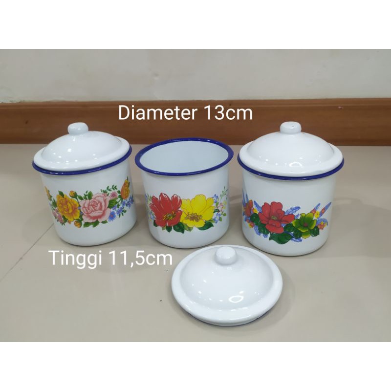 Gelas Mug Enamel Seng Tutup Motif Bunga No 12