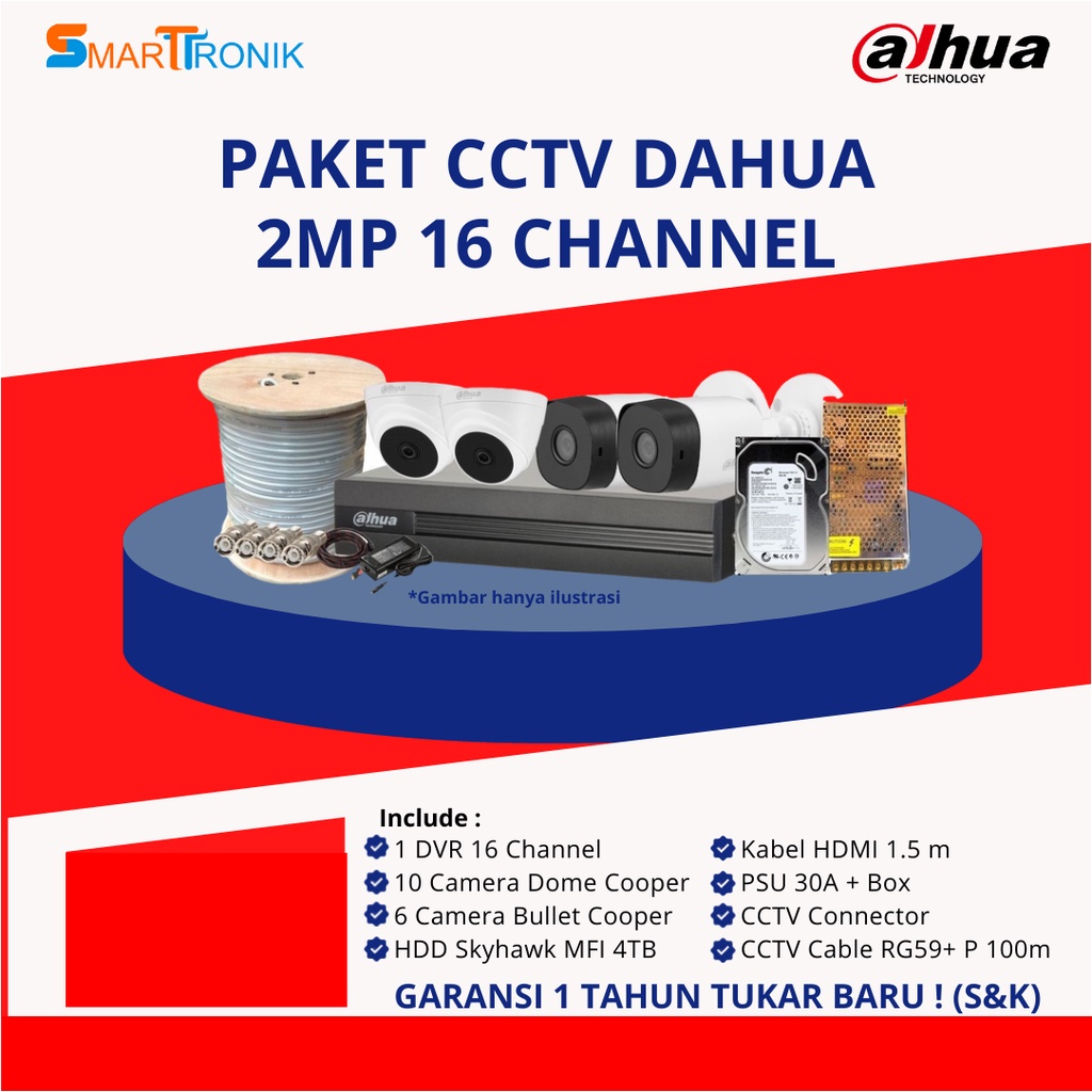 PAKET CCTV DAHUA 16 CHANNEL 2 MP