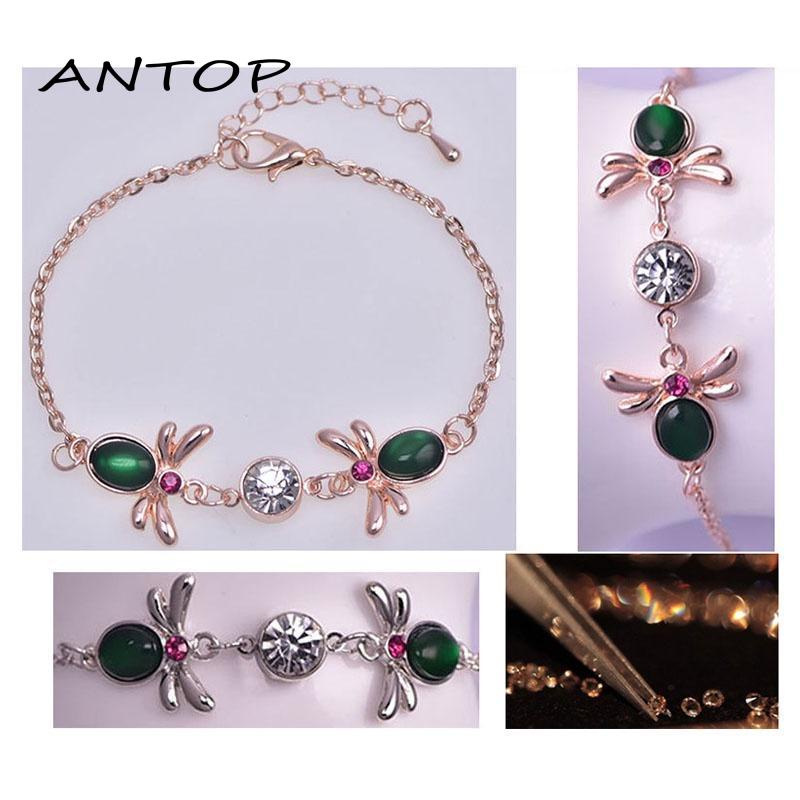 1 Pcs Korea Fashion Gelang Titanium Wanita Anti Karat Berlian Permata Hijau Bracelet ANTOP