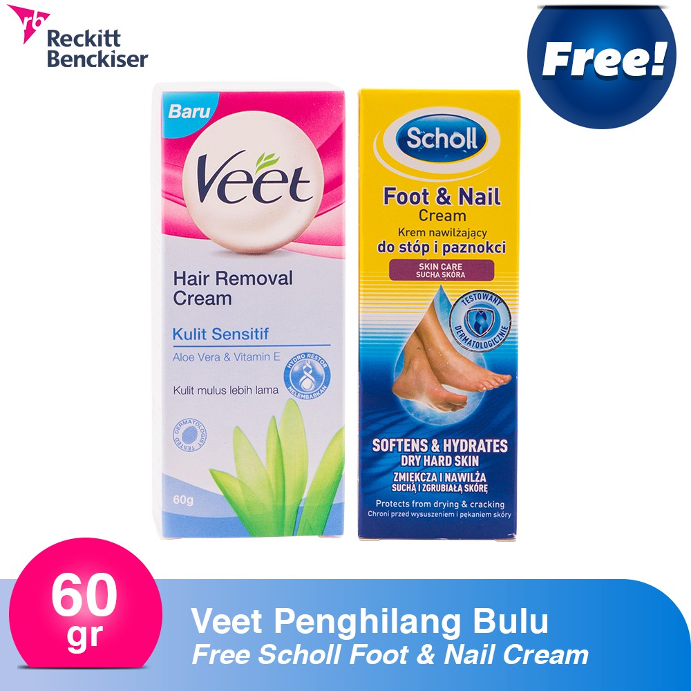 [Free Scholl Foot & Nail Cream] Veet Sensitive Aloe Vera & Vitamin E 60 gr