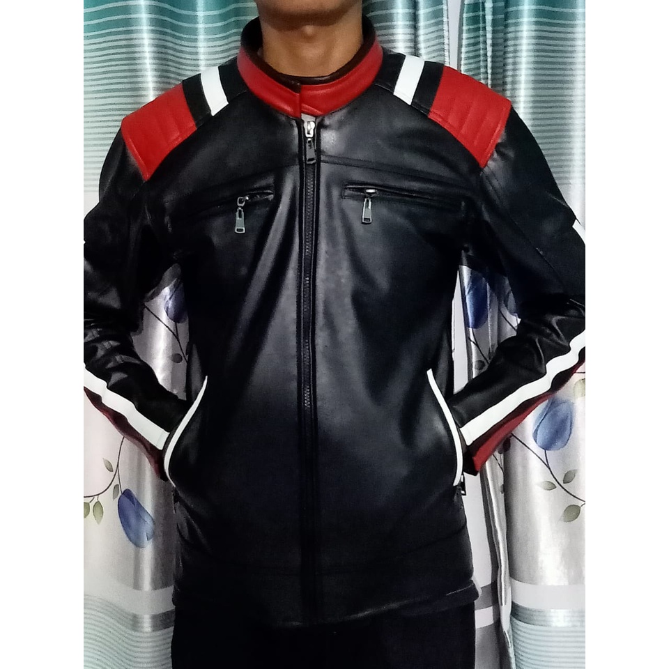 Jaket motor pria semi kulit