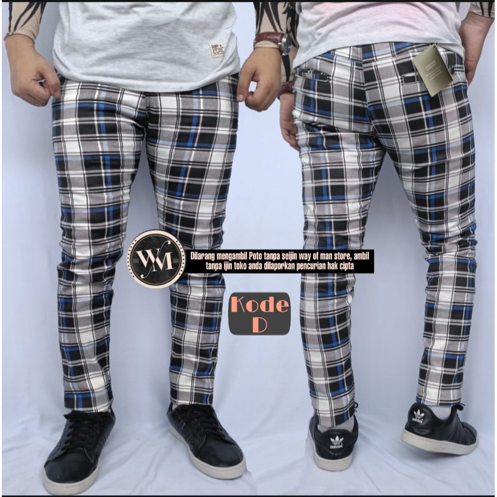 celana tartan celana panjang kotak kotak