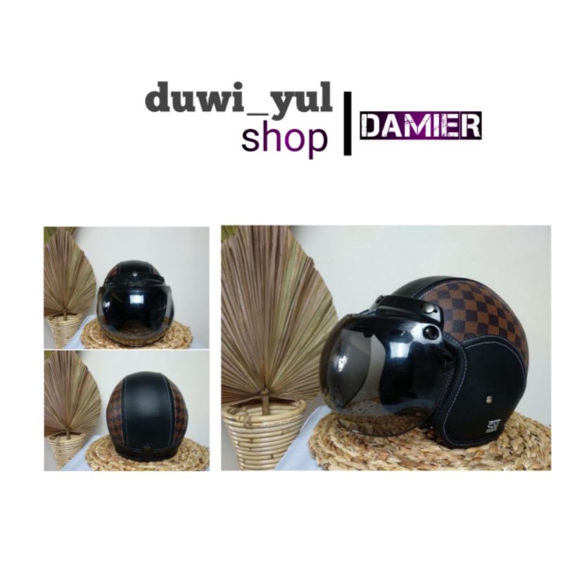 Helm bogo kulit Damier atau Catur Terbaru Classic Hijab Dewasa Helm BOGO Pria Wanita SNI