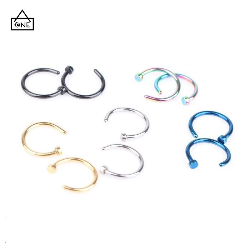 COD❤2Pcs/Set Cincin Tindik Hidung Bibir Palsu Unisex Multicolor Punk Tindik Hidung A one