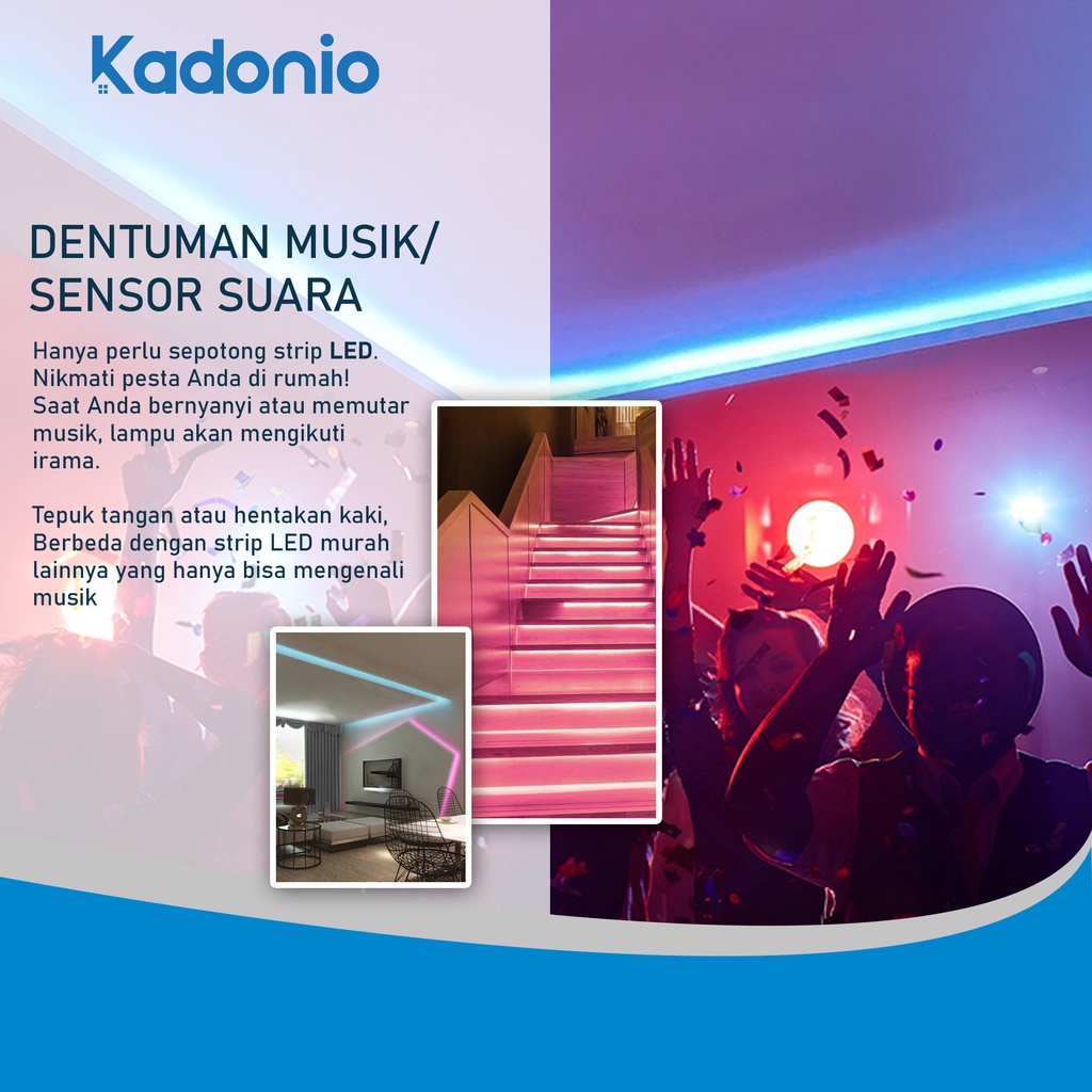 Kadonio Lampu Led Strip RGB Warna Warni waterproof IP65 2835/5050 Komplit Set Adaptor kontrol