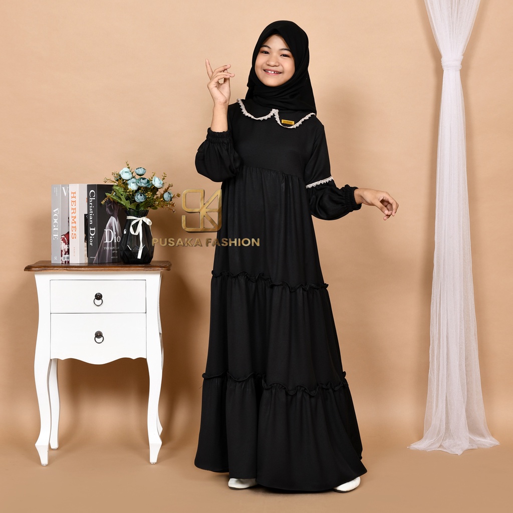 NAYLA kids gamis anak muslim perempuan tanggung long dress serut susun kid wanita anak usia 4 5 6 7 8 9 10 11 12 13 14 tahun warna putih tulang bw hitam lilac wardah dusty pink fashion muslim anak pesantren  ngaji manasik haji maulid nabi sekolah agama