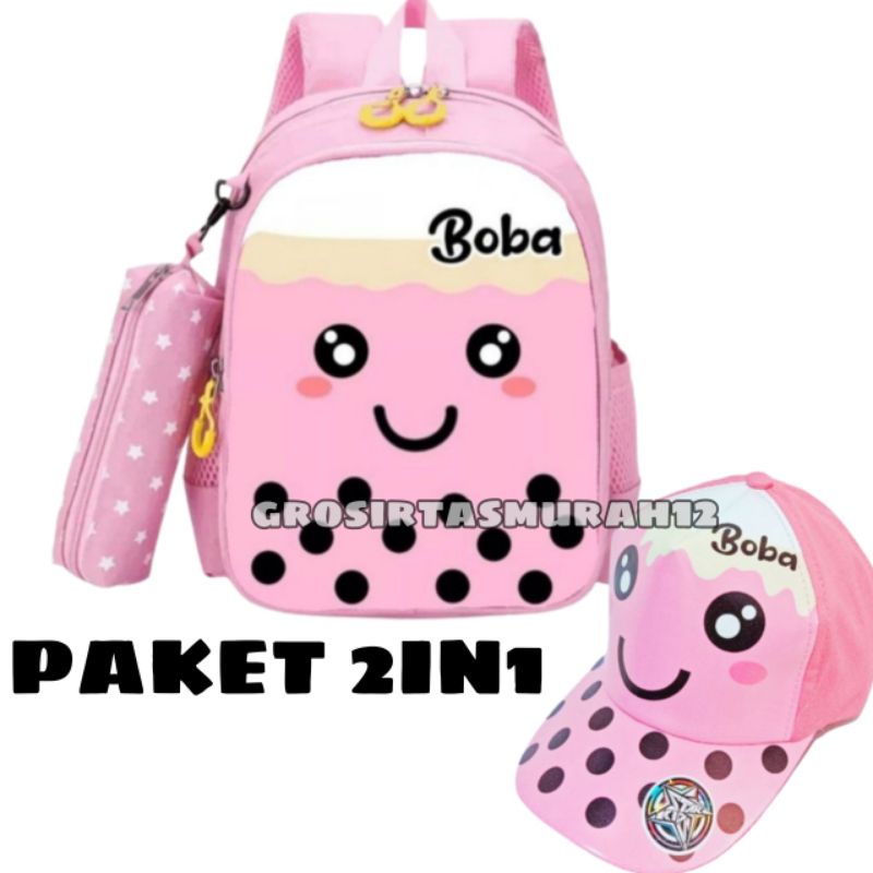 Tas Labubu anak  BOBA Tas Ransel Sekolah Anak Perempuan TK SD PAUD BONUS TEMPAT PENSIL Terbaru Lucu Kekinian