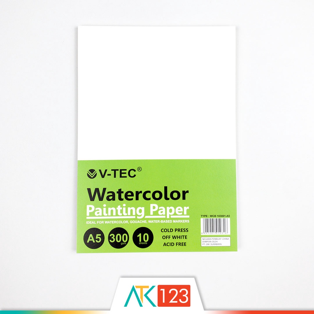 

Kertas Lukis Cat Air / Watercolour / Watercolor Painting Paper / Pad A5 300 gsm 10 Sheets Cold Press V-Tec WCB 103001