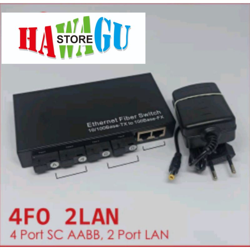 Media Converter Fiber Optik 4 Port Fiber AABB 2 Port LAN RJ45
