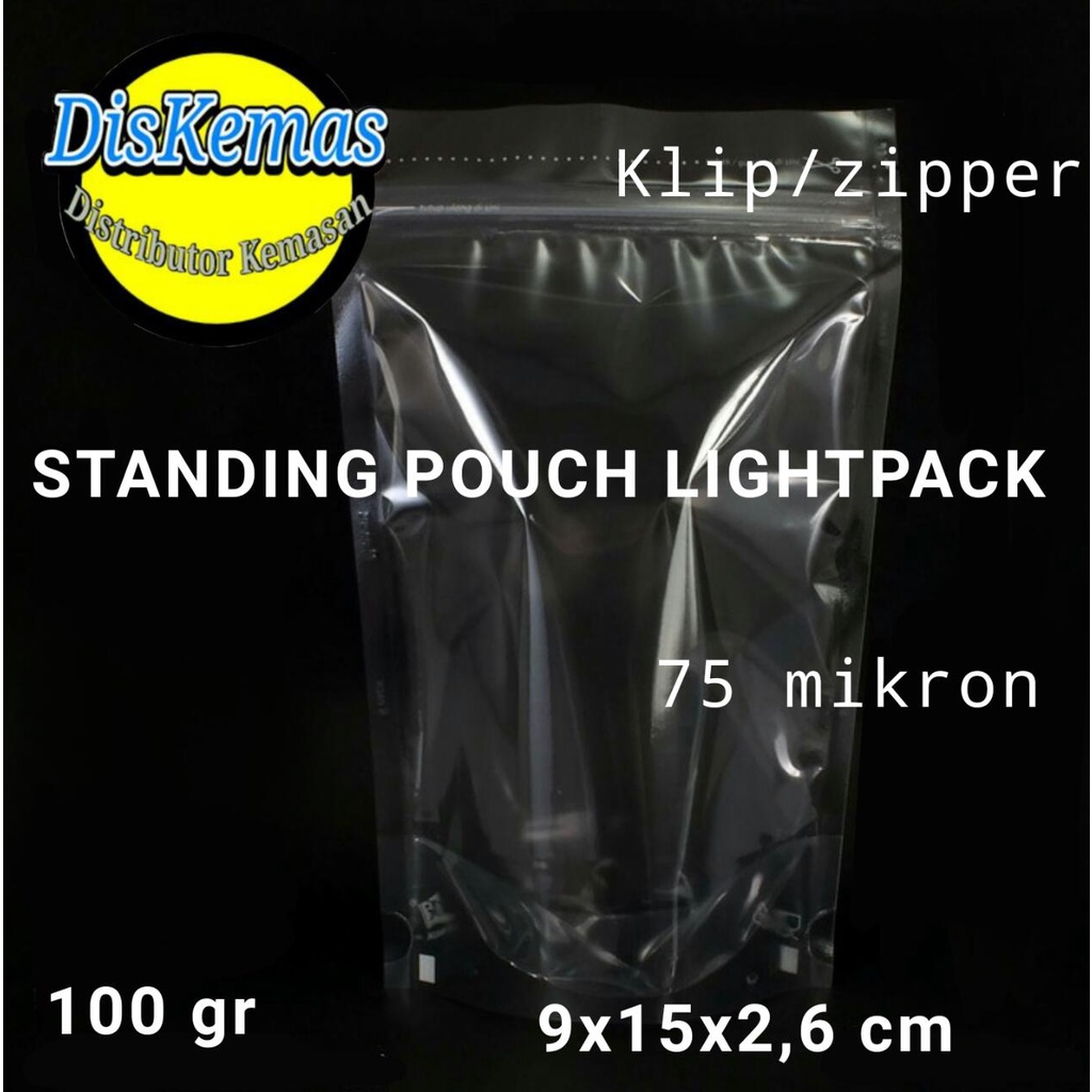 Plastik Kemasan 915 Snack Standing Pouch Bening Klip Zipper 100 gram