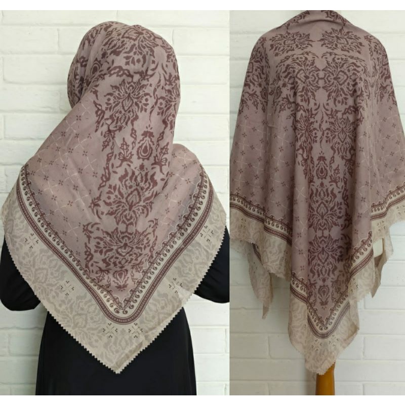 NEW JILBAB HIJAB VOAL MOTIF SYAR'I 130X130 PREMIUM SQUARE LASERCUT KERUDUNG SEGI EMPAT-ANGGREK MOCCA