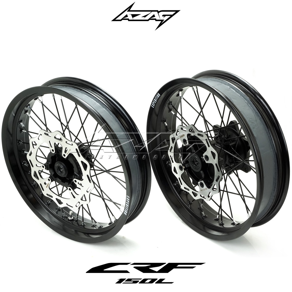 VELG SET SUPERMOTO CRF 150L TUBELESS PERMANEN VELG EXPEDITION BLACK