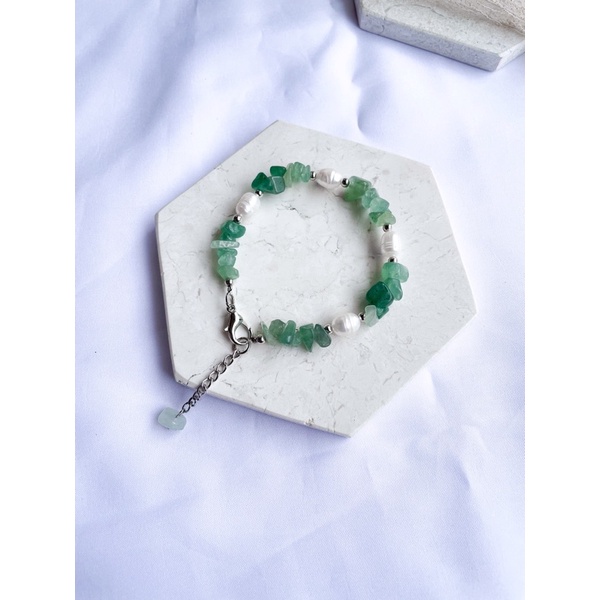 Gelang Batu Alam/Gelang Batu Pecah/Gelang Mutiara/Gelang Wanita Korea/Gelang Etnik Simpel-Green Jade (Pm)