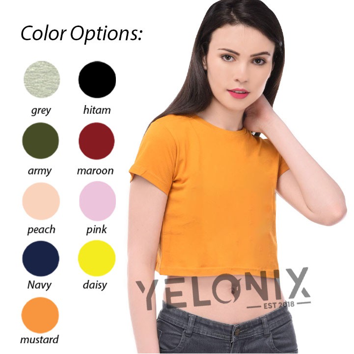 BAJU KAOS POLOS CROP O-NECK FOR CEWEK T-SHIRT SOFT SPANDEK TSHIRT CEWE TRENDING - YELONIX