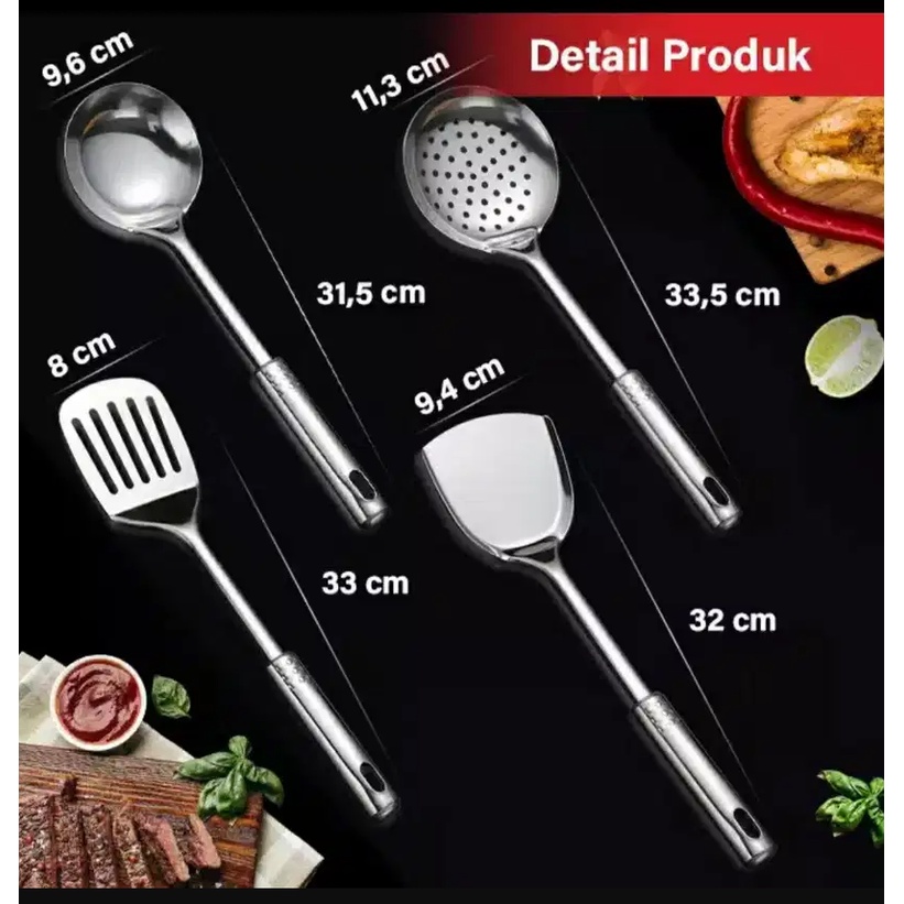 [ Cinicini ] Spatula Stainless 4 Pcs Anti Panas