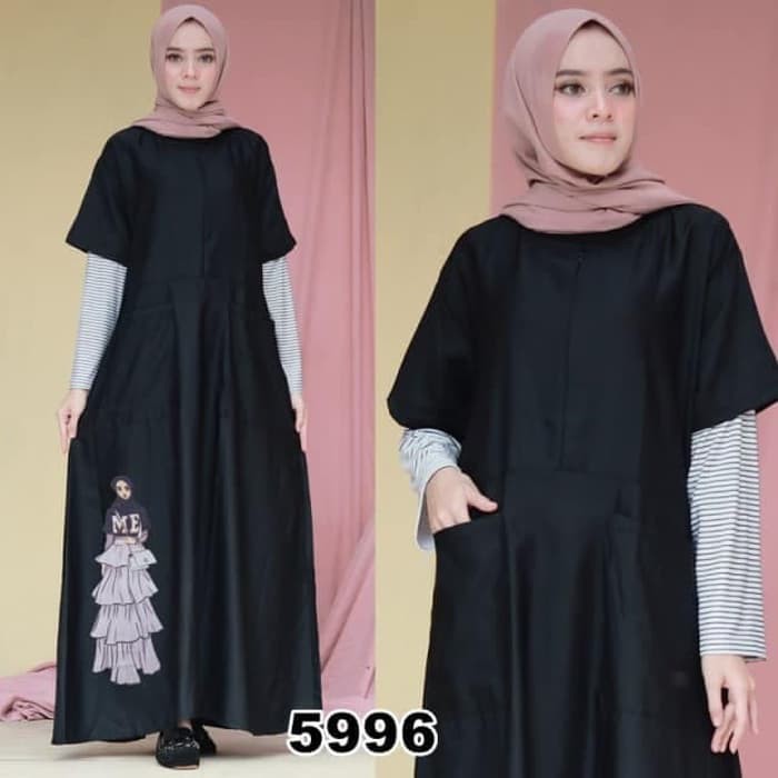 baju ibu hamil dan menyusui muslim long dress gamis busui hijab hitam