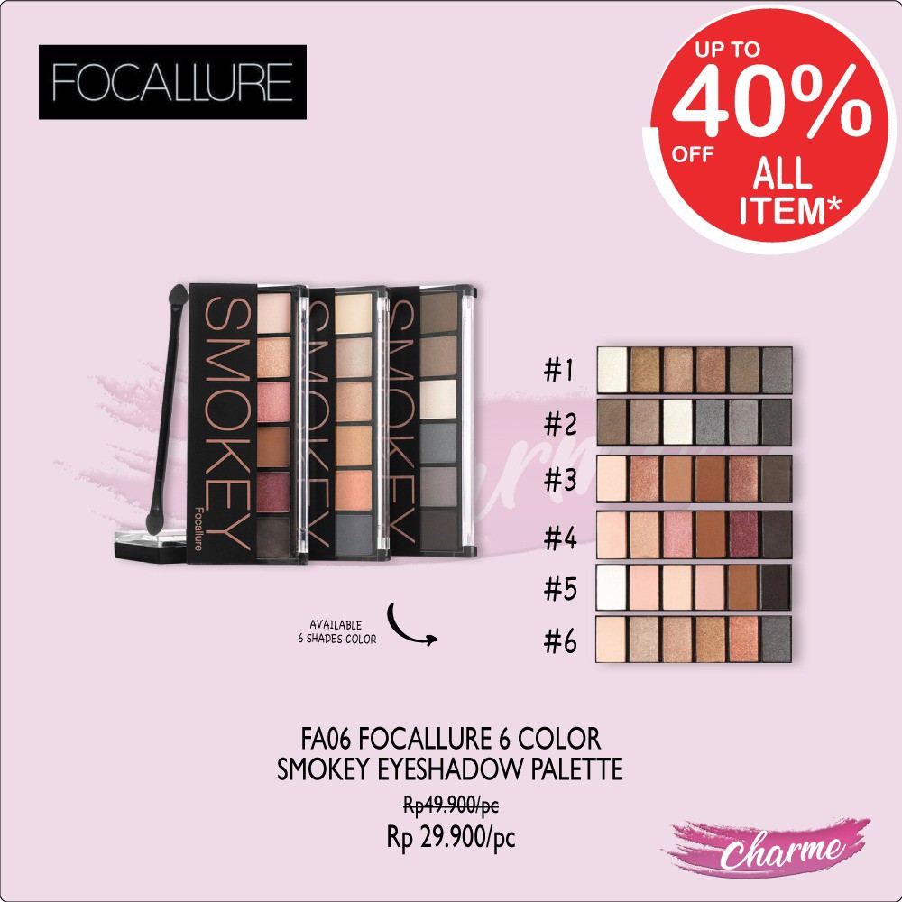 (READY &amp; ORI!) FOCALLURE 6 Colors warna Nude/Smoky Eyeshadow Palette FA06 FA 06