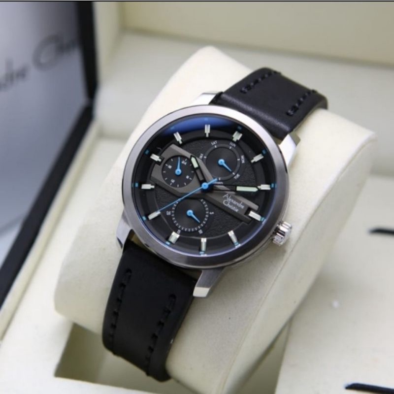 ALEXANDRE CHRISTIE AC 6562 LEATHER SILVER BLACK GARANSI RESMI
