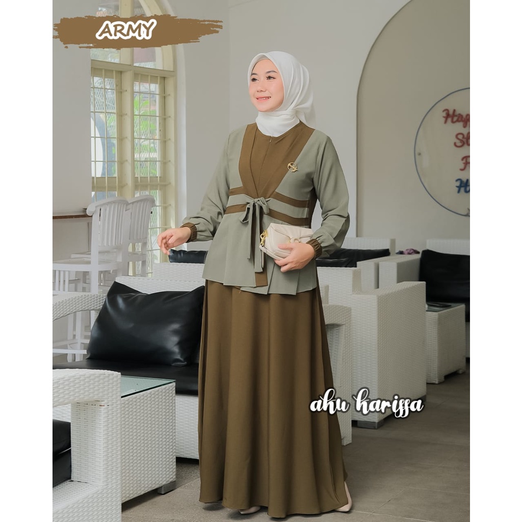 AIRA NAFIRA  RAINA dan KOTAK TRISKET aku karissa DRESS ITYCREPE POLO LINEN  terbaru setelan outer looks muslimah style modis casual syari new design