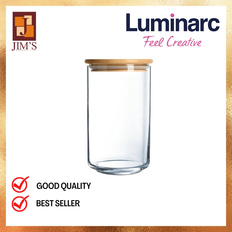 LUMINARC TOPLES KUE Q2194 KACA STORAGE CANISTER TUTUP KAYU 1.1L