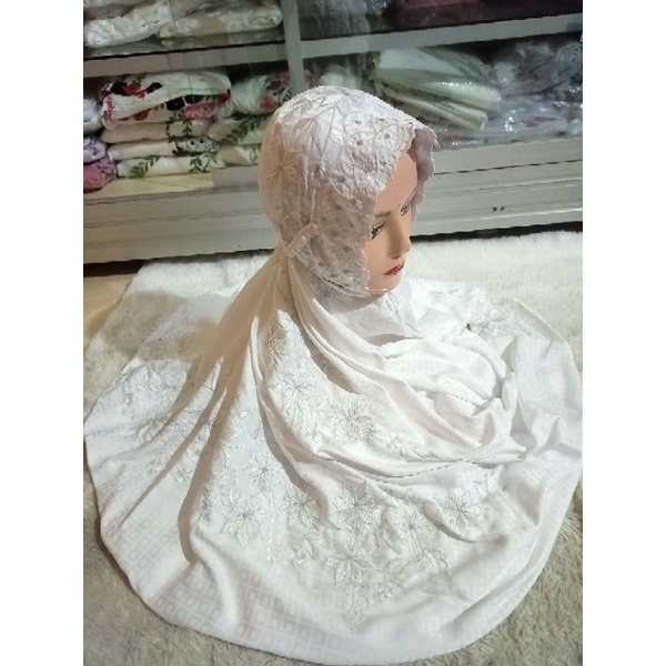 Mukena Terusan Semi Sutra Putih