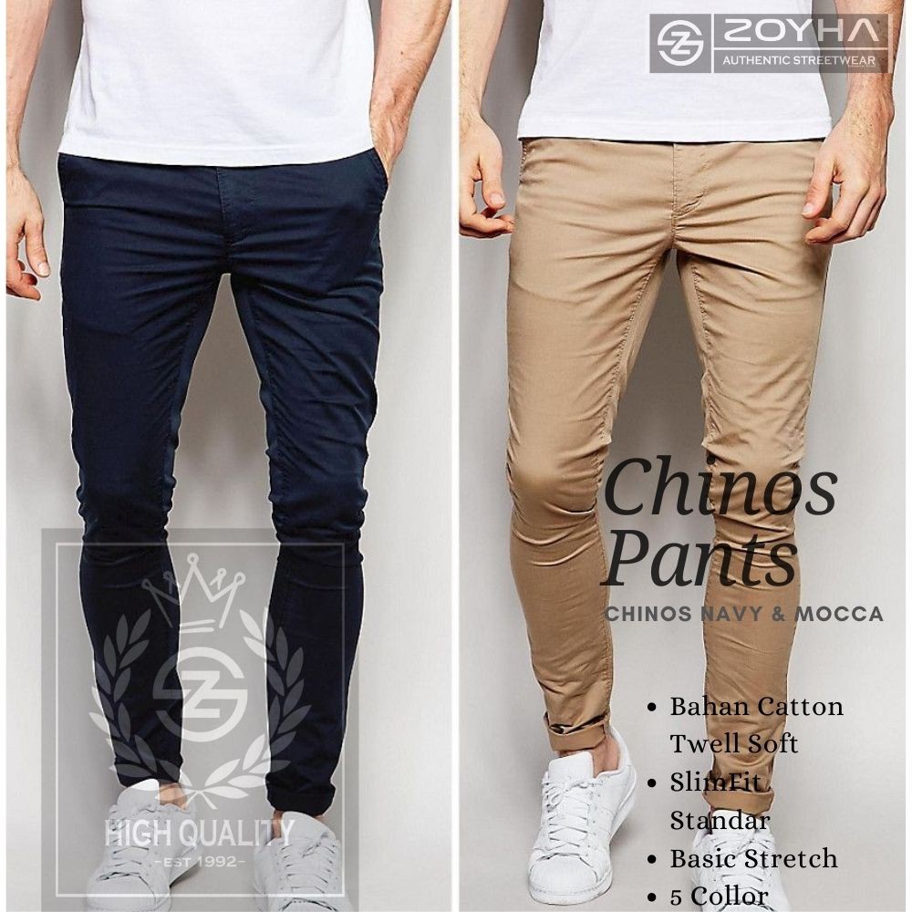 YANG LAGI HITS Celana Chino Slimfit Nevy dan Mocca Pria Panjang Formal dan Casual Kantor Original