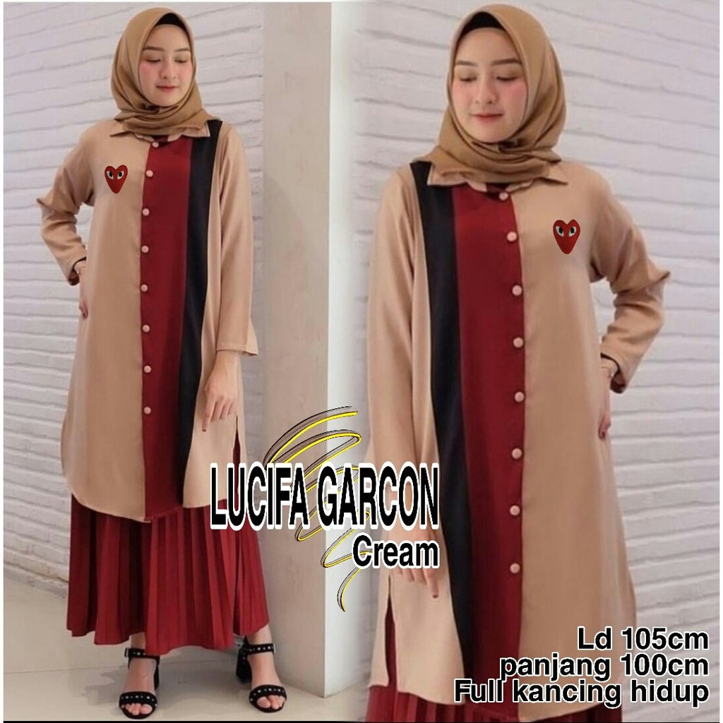 FWG - TUNIK LUCIFA GARCON / TUNIK KOMBINASI / TUNIK WANITA TERBARU / ATASAN TUNIK PANJANG