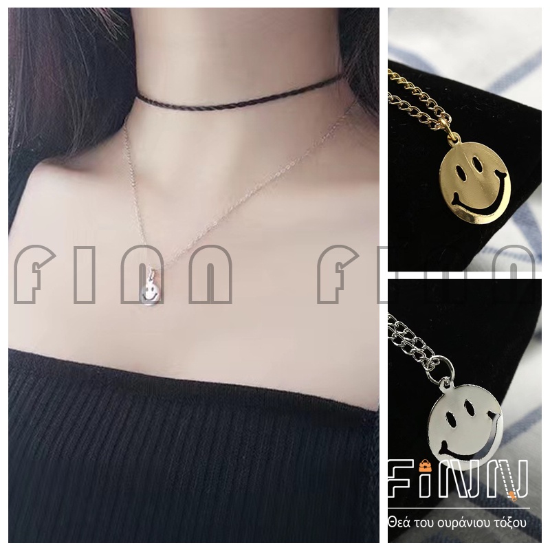 Kalung Rantai Dengan Liontin Bulat Hollow Motif Smile Gaya Korea Untuk Wanita