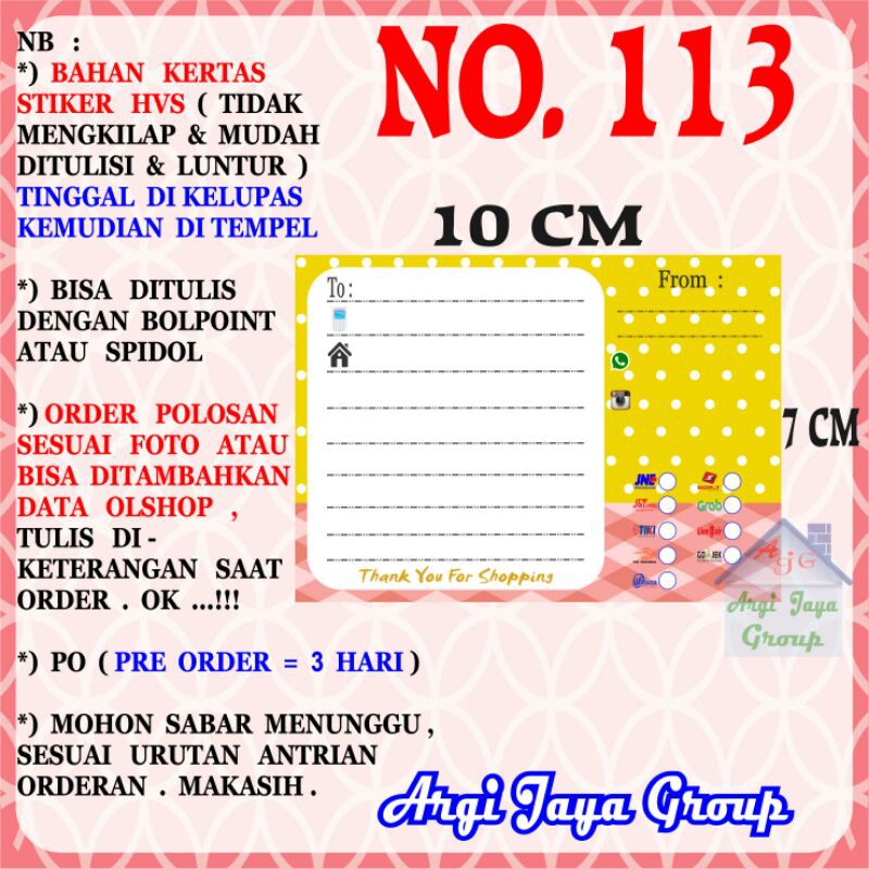 

Stiker HVS - Stiker Pengiriman - Sticker Alamat Olshop Murah Nomer 113-10x7cm