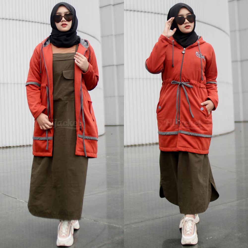 Jaket Jacket Hoodie Panjang Muslimah Wanita Cewek Cwe Hijabers Kekinian Terbaru Fleece Hijacket AUR-7