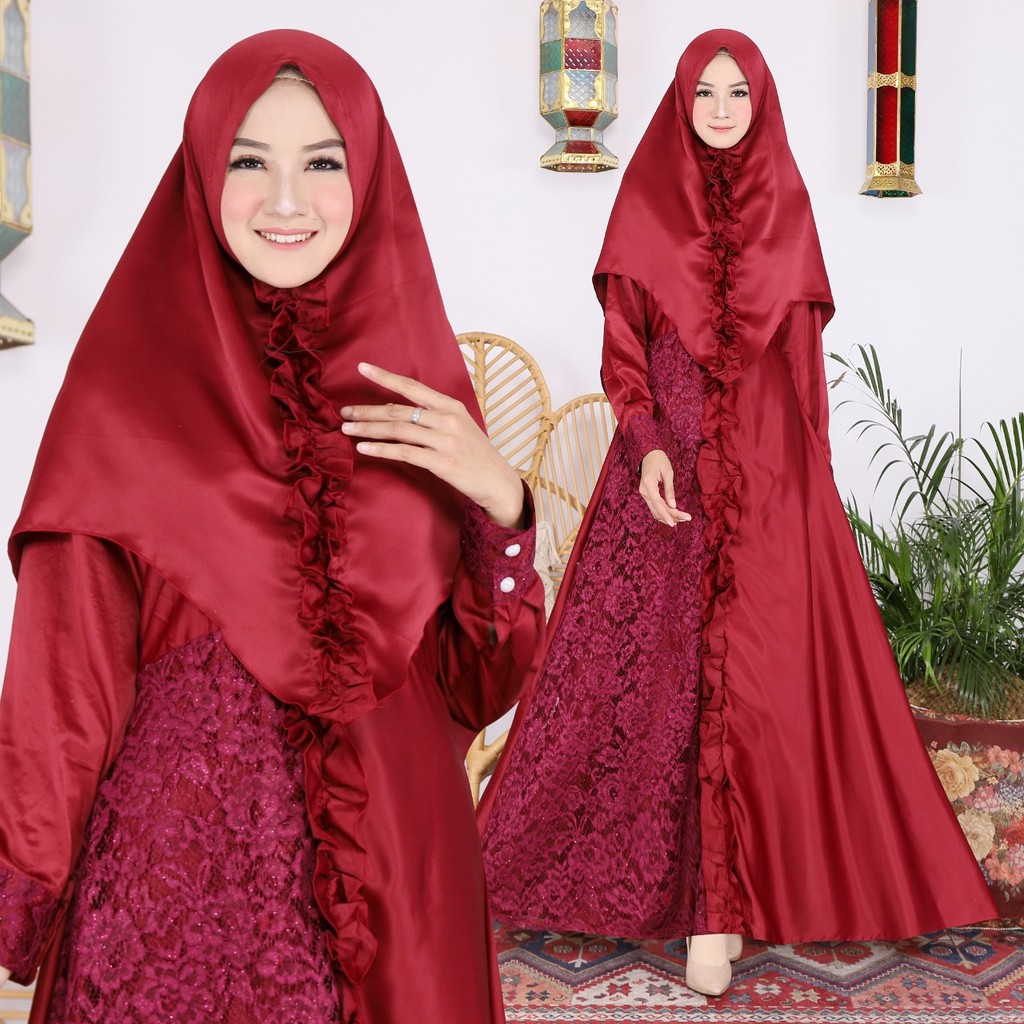 HOPYLOVY Gamis Brukat Sumita Syari + Bergo