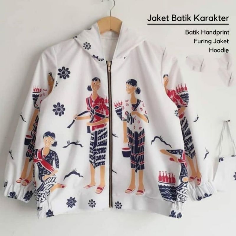 Jaket zipper hoodie karakter fashion unik lucu + furing