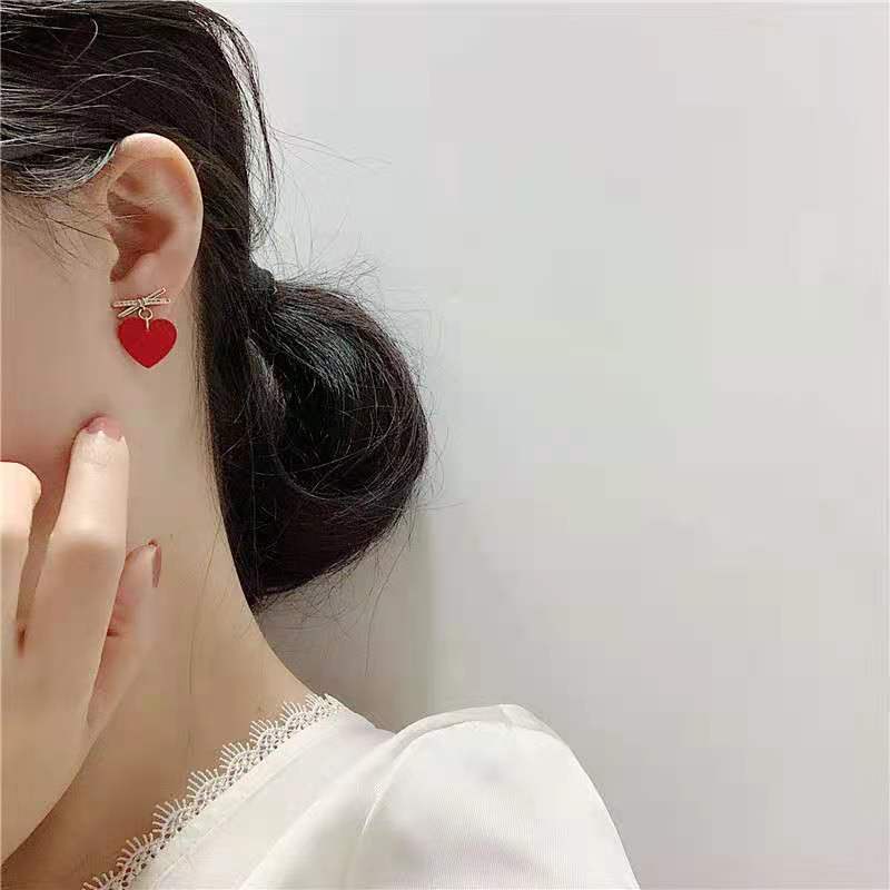 6 styles of red bow love heart diamond-painted women's earrings earrings Korean fashion jewelry festive lucky accessories