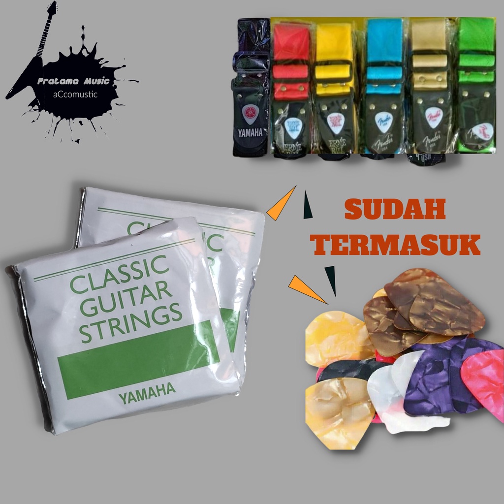 Paket Senar Gitar Yamaha Classic Nylon , Senar Gitar Nylon Classic Yamaha ,1set , Strap Sabuk Gitar 