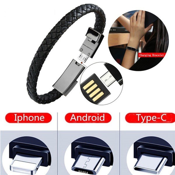 Kabel Data / Charger Micro USB / Type C Fast Charging Portable Model Gelang Bahan Kulit